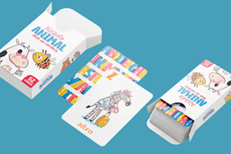 design educational kids playing card game animal memory flash card box mockup