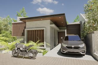 remodel 3d facade exterior design,front paved,car parck model,cgi lawn,blender