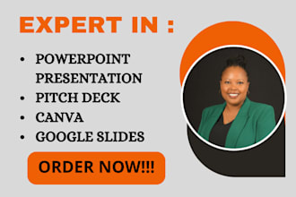 create powerpoints presentation design, pitch deck, canva and google slides