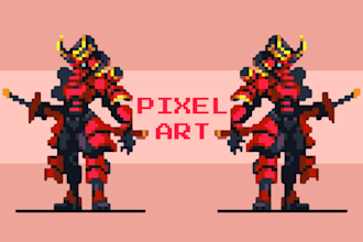 do 2d pixel art, pixel art character sprites, pixel art animation for any style
