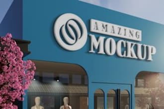 design 3d shop front, storefront, letter signage, and signboard mock ups