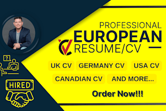 write a professional european resume or CV for UK, USA, canada, germany