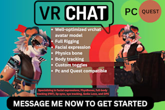 design vr avatar with custom props, 3d model vrchat avatar character clothing