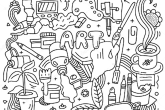 design cute doodle line art typography wall illustrations mural decal wallpaper