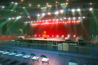 optimize 3d hall interior design,concert stage,walkthrough, 360 panoramic render