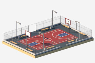 model 3dbasketball court tennis court,soccer field,golf course,gym,clean texture