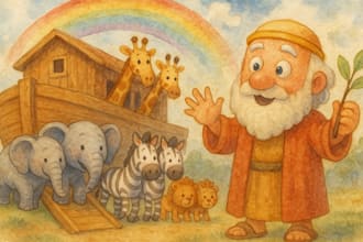 create watercolor, 3d illustration, picture book from bible theme or story book