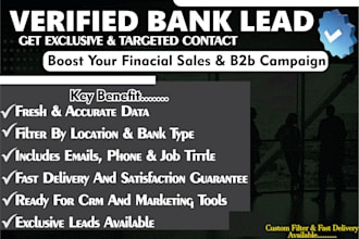 deliver verified exclusive bank lead, bank loan for high quality financial sale