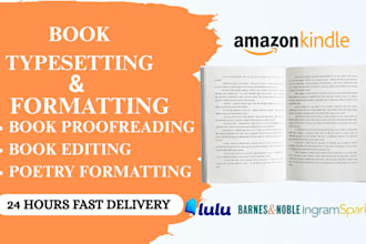 do book formatting layout design typesetting for amazon kindle
