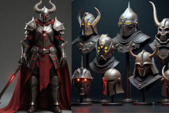 design epic fantasy armored characters and helmets in stunning detail