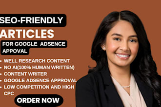 write 35 SEO friendly, ai free articles for google  adsense approval