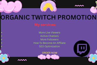 get you more live viewers, do twitch channel promotion, active chatters,affliate