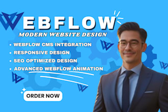 develop custom, responsive webflow website with animation