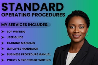 write sops, business procedures, user guides, policy manuals, training manuals
