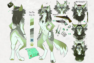 draw custom furry reference sheet, fursona, furry art, character reference sheet
