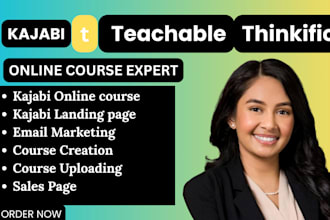 create, upload online course, on teachable, teachable school, kajabi website