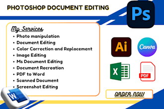 create, format ms word document, photoshop document, adobe edit, canva editing