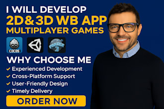 create multiplayer 2d 3d web app games with cocos, unity, phaser 3, html, godot