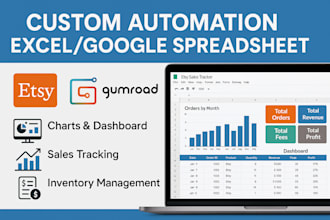design custom automation excel google spreadsheet for etsy shop and gumroad shop