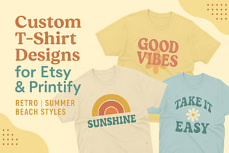 design retro vintage, summer, and beach graphic tshirts for etsy printify