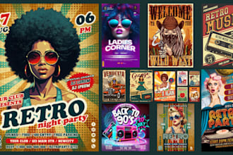 design retro vintage music nightclub festival flyer 90s 80s party event poster