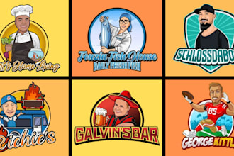create custom mascot cartoon logo, vector avatar for brand, merch, t shirt retro
