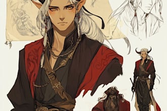 draw a custom anime dnd character sheet in my unique art