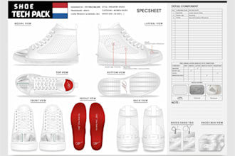 design shoe tech pack, sneaker footwear cad sole pattern tech sheet for factory