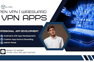 create custom vpn app, for IOS and android with wireguard, admin panel