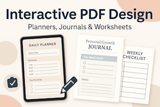 design interactive PDF worksheets, fillable planners, journals, or workbooks