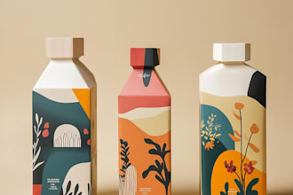 draw bottle label and pouch packaging design