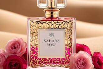 do a perfume packaging, logo, cosmetic label