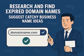 research and find expired domain names and suggest catchy business name ideas