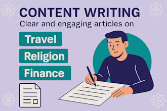 write clear and engaging content about travel, religion, and finance