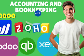 setup, accounting and bookkeeping in quickbooks online, odoo erp, xero,wave,zoho