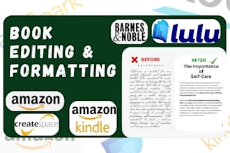 edit, format your book for amazon kdp, lulu, createspace, ingramspark, kobo