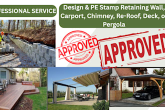 design and pe stamp retaining wall, carport, chimney, re roof, deck, or pergola