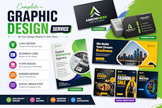 design logo, business card, banner, brochure design, flyer and social media post