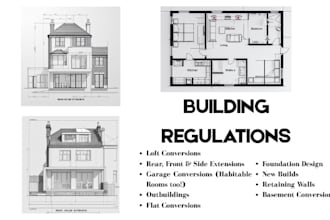 create UK building regulation with detailed construction drawing
