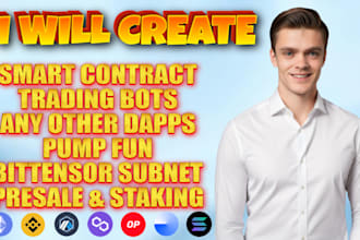 create smart contract, crypto bot, wallet, bittensor subnet and presale