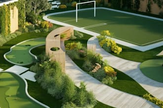 design 3d golf course, mini golf, 3d sport facility with 3d stadium design