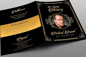 design funeral, tribute, obituary, memorial and church flyer