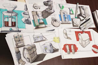 create 3d product concept sketches for industrial and product design