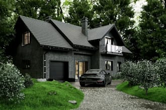 design and render 3d exterior elevation and facade house deck and porch design