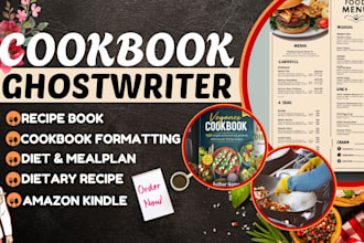 research and write your cookbook, recipes or diet meal plan, cookbook design