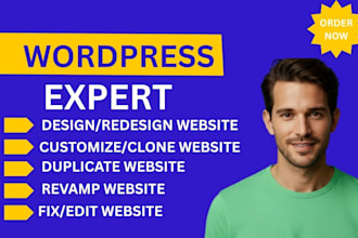 design redesign build  rebuild edit revamp customize clone fix wordpress website