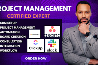 do project management asana monday crm,clickup slack trello workflow automation
