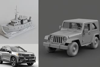 do 3d car modeling, car rendering, 3d truck in zbrush, blender for game, print