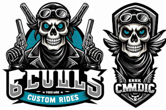 design high quality skull custom rides mascot logo with my own creative thinking