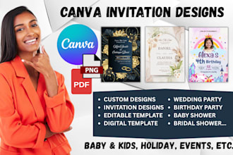 create unique canva invitations for weddings, birthdays, baby showers for etsy